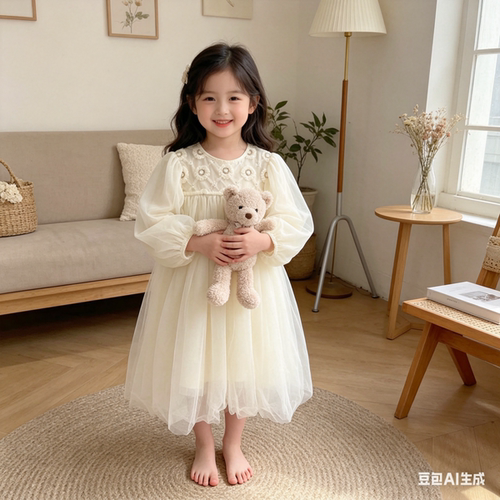 LOVI春夏女童甜美灯笼袖纱裙
