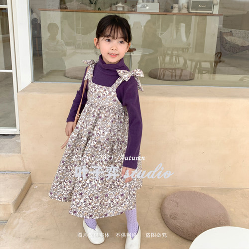 秋冬新款森系小碎花淡雅吊带裙子