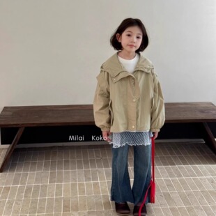 米莱milaikoko韩版儿童上衣25秋款女童洋气休闲宽松连帽外套夹克