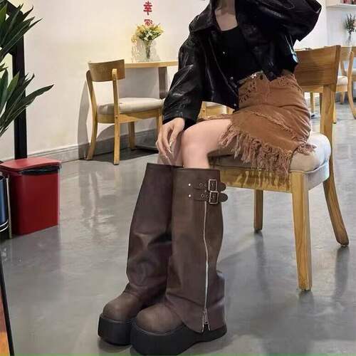 大头裤管靴女甜酷风堆堆靴厚底松