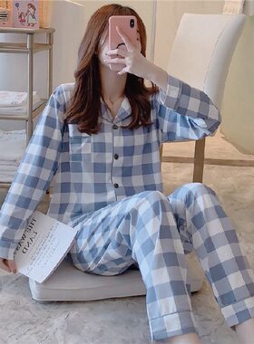 泰国中东春秋季长袖开衫睡衣女ins风学生跨境家居服套装