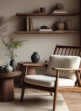 北美白蜡木休闲椅设计师北欧单人椅客厅沙发椅阳台酒店实木扶手椅