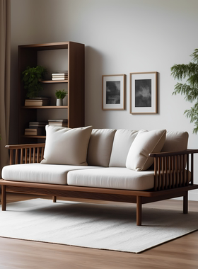 菲氧新中式实木沙发组合现代简约公寓酒店北美黑胡桃木办公室家具