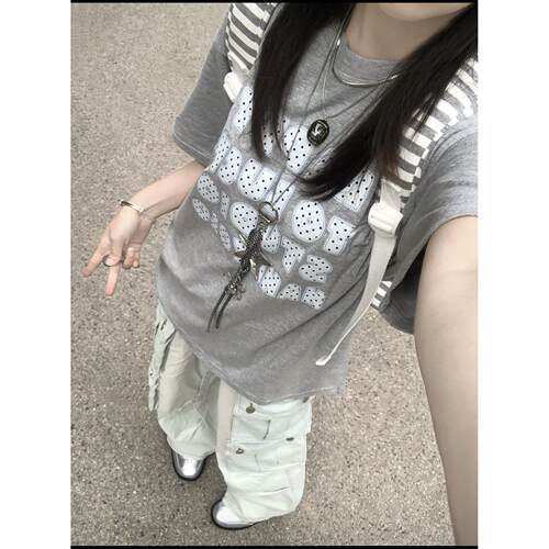 HAHAYOLO美式波点字母印花短袖t恤女装小红书同款夏季新款ins上衣