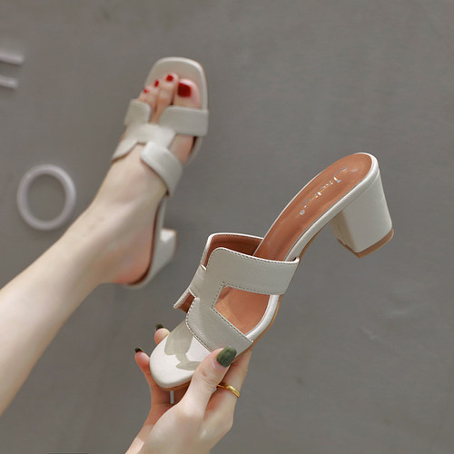 粗跟H拖鞋女外穿舒适百搭