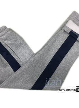 定制灰色春秋夏季全棉小初高中宽条撞色拼条深蓝直筒运动学生校裤