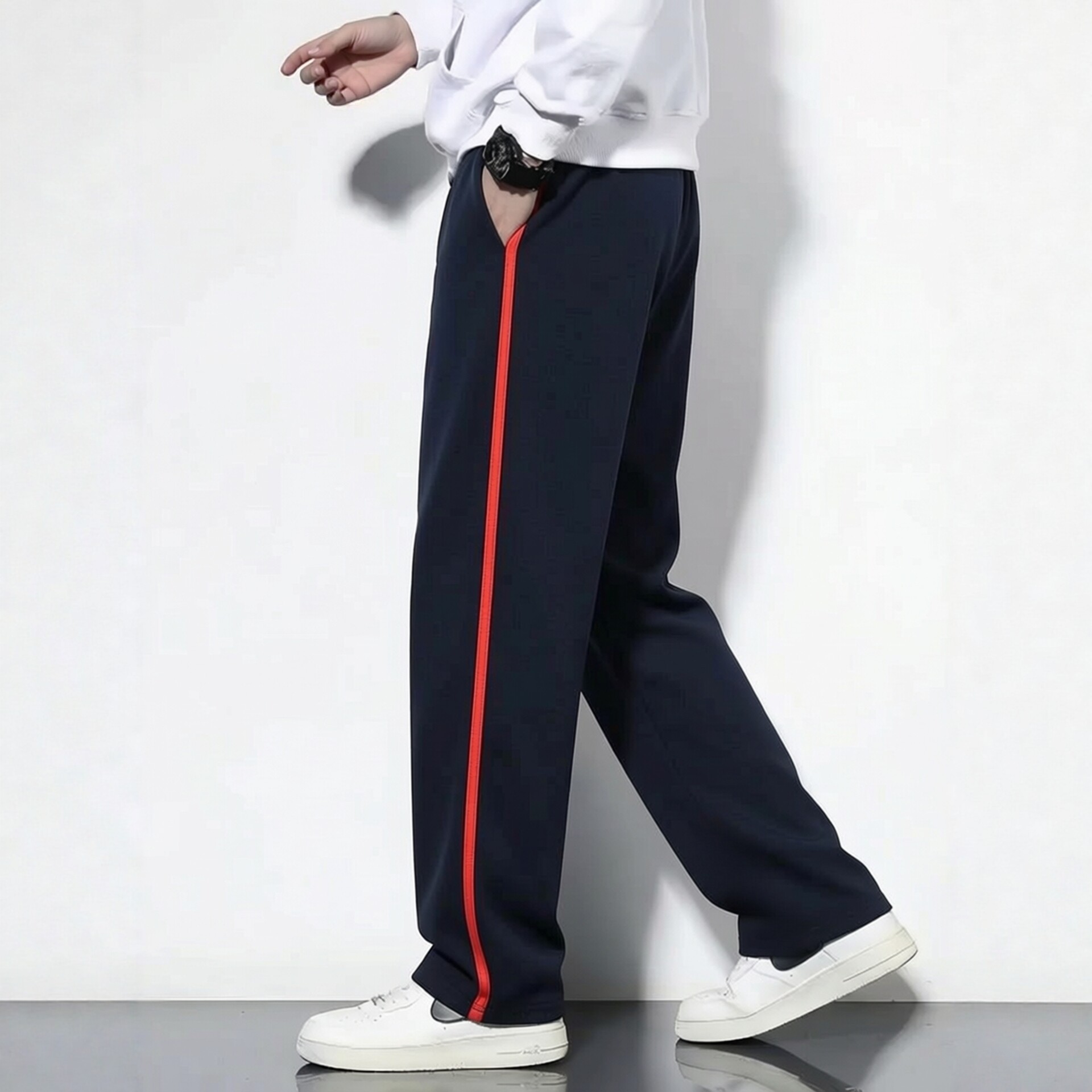 春夏全棉深藏青镶红杠校服裤