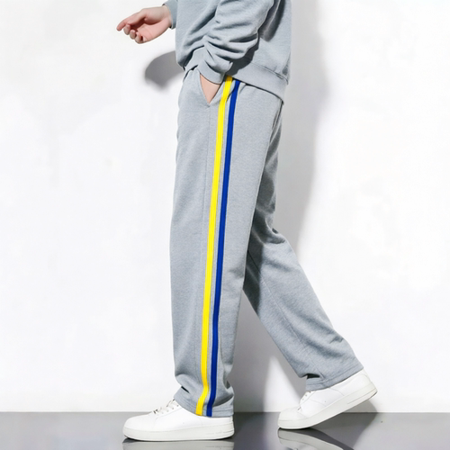 新款定制全棉灰黄蓝杠校服