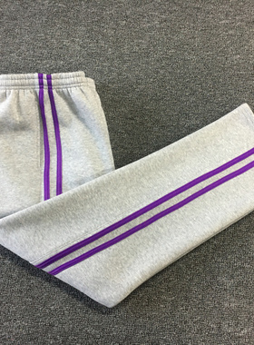 定制春夏秋三牌楼小学同款灰色校服裤镶紫双杠直筒学生全棉运动裤
