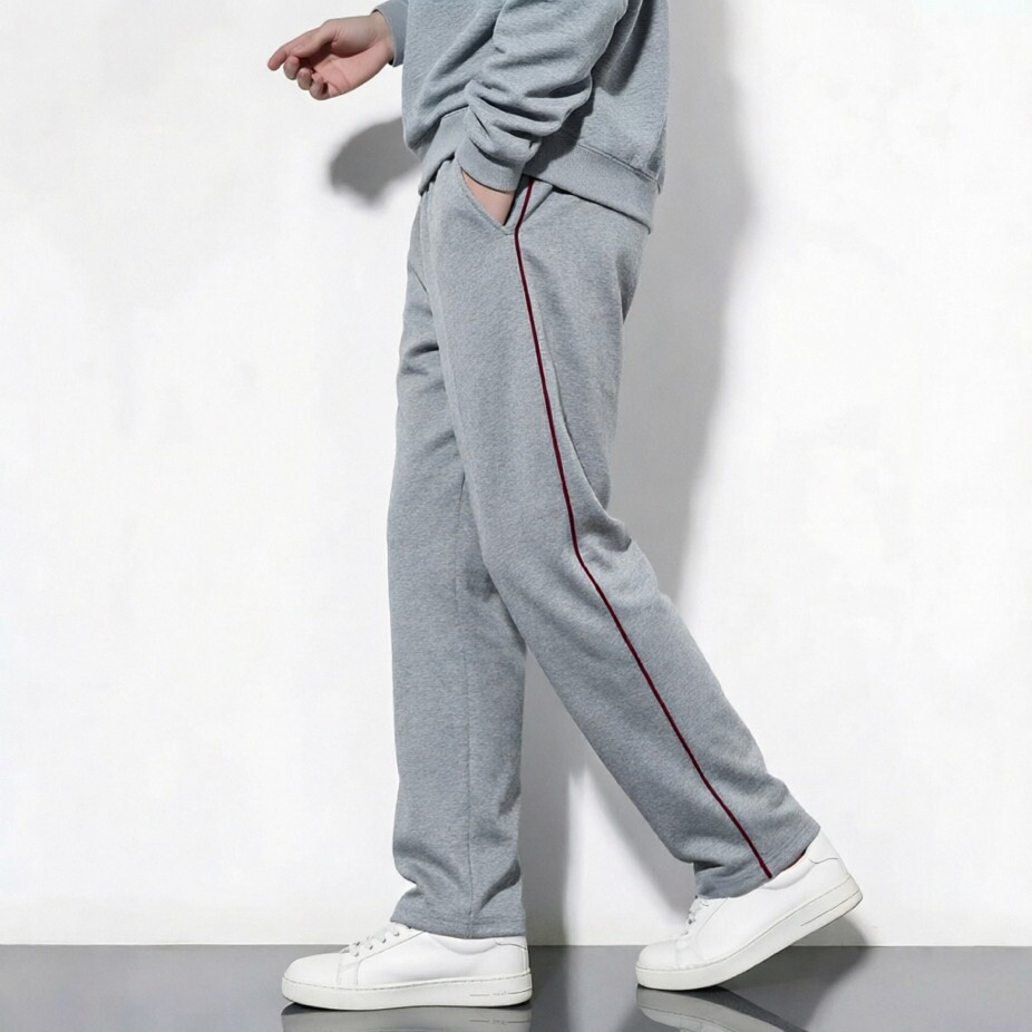 浅灰酒红细条裤男女童中学生校裤学生加肥大码春夏秋全棉运动裤