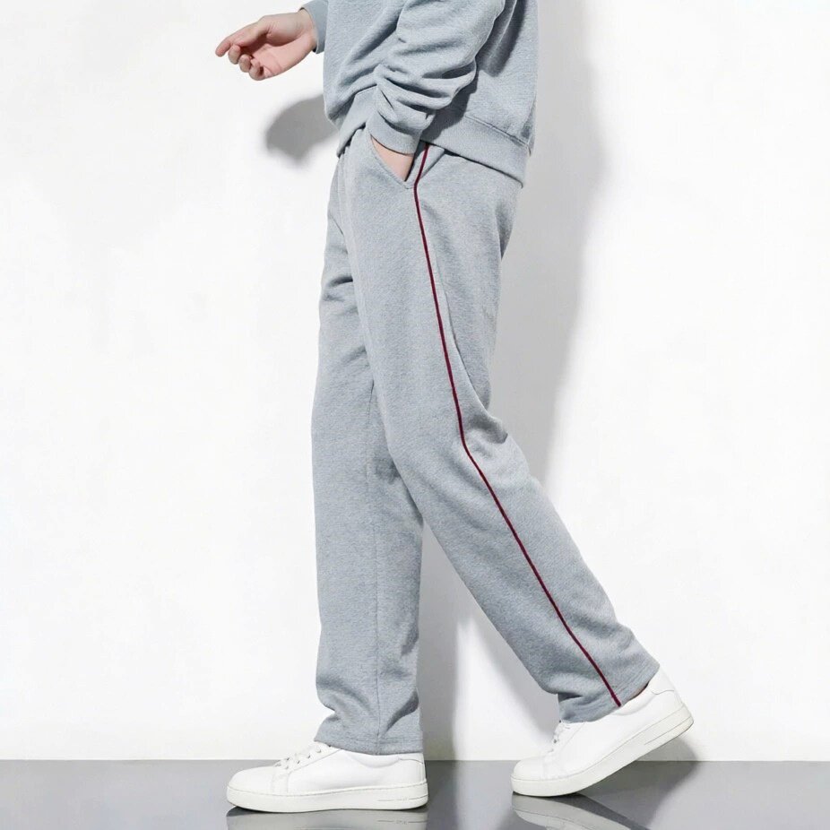 浅灰酒红细条裤男女童中学生校裤学生加肥大码春夏秋全棉运动裤