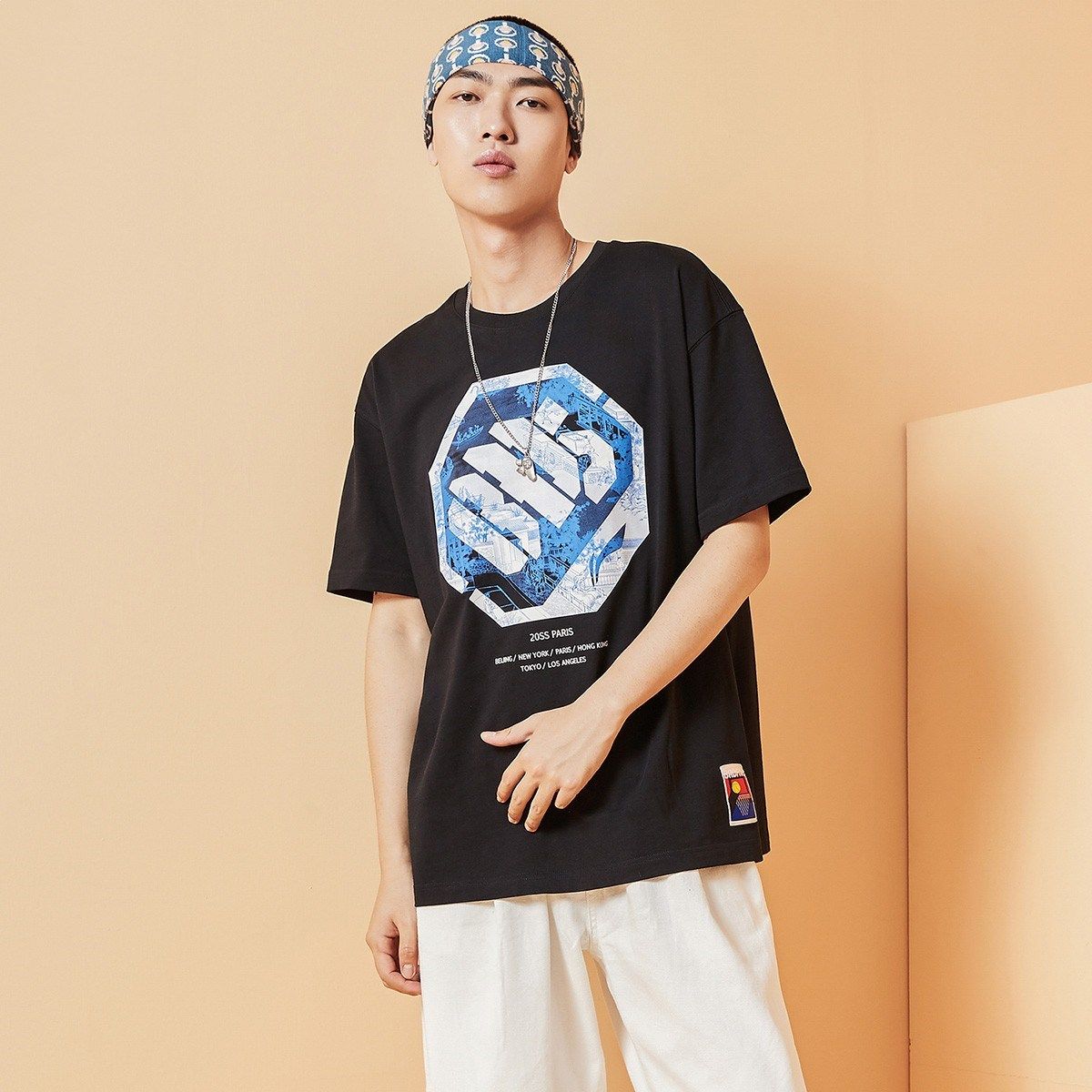 中国李宁短袖 时装周走秀款badfive青花瓷限定宽松运动t恤ahsq091