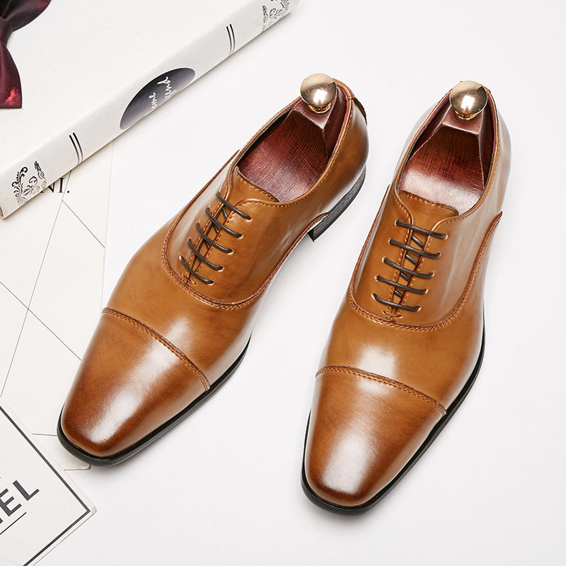 真皮尖头皮鞋系带牛津鞋正装男鞋