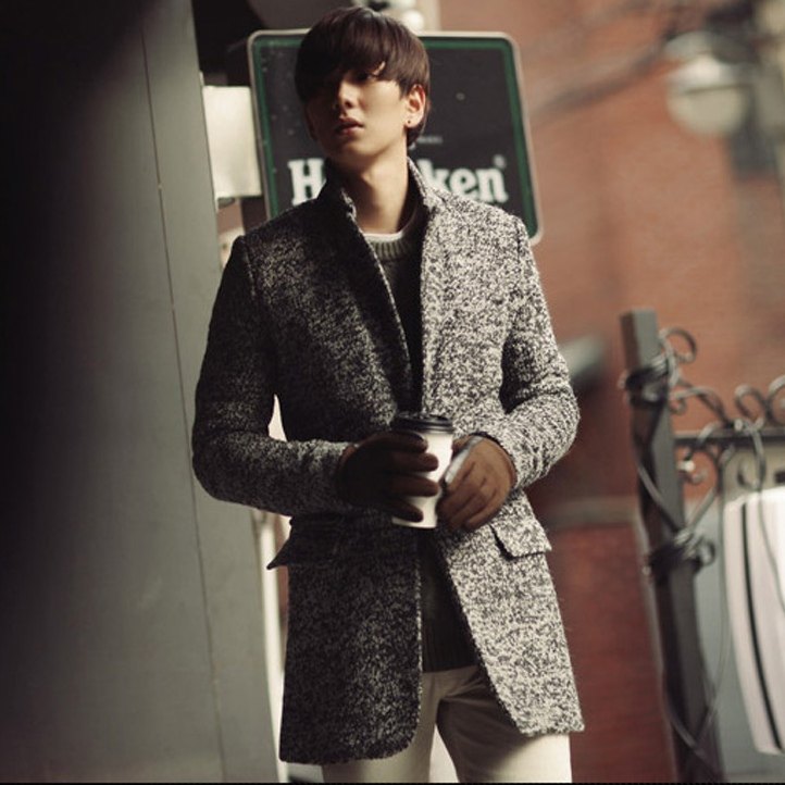 韩风男装雪花呢中长款单排扣商务休闲加大码毛呢青年西服外套610