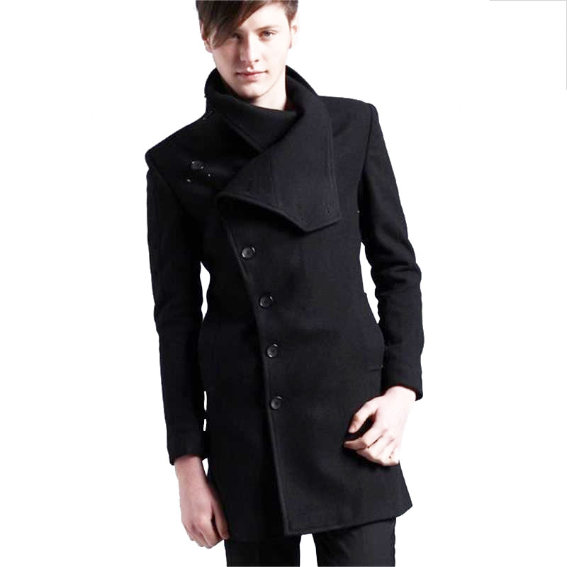 小伙黑色立领休闲时尚毛呢外套