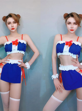 新品酒吧dj女歌手gogo演出服舞台装DS表演服气氛性感蓝色花边套装