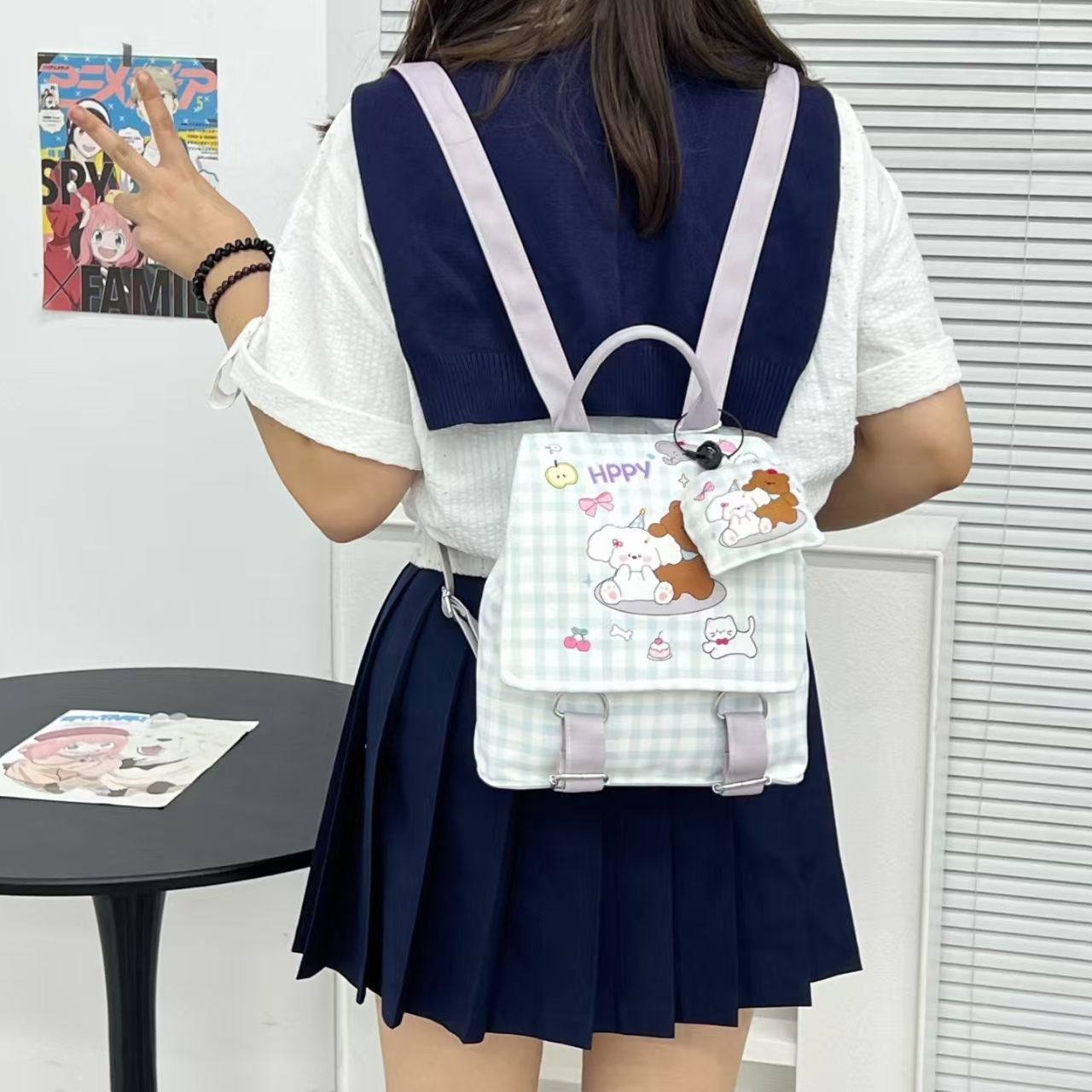 沐里沐气夏季新款插画双肩书包印花大容量帆布包女孩小型学生背包