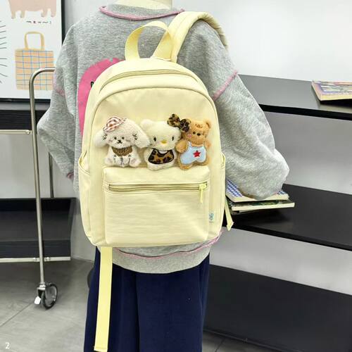 沐里沐气新款可爱卡通毛绒装饰小背包少女学生出行网红休闲双肩包