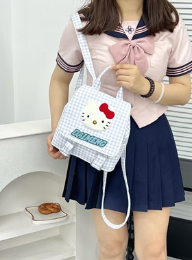 沐里沐气新款Hello kitty可爱轻便双肩包出游森系萌趣帆布小背包