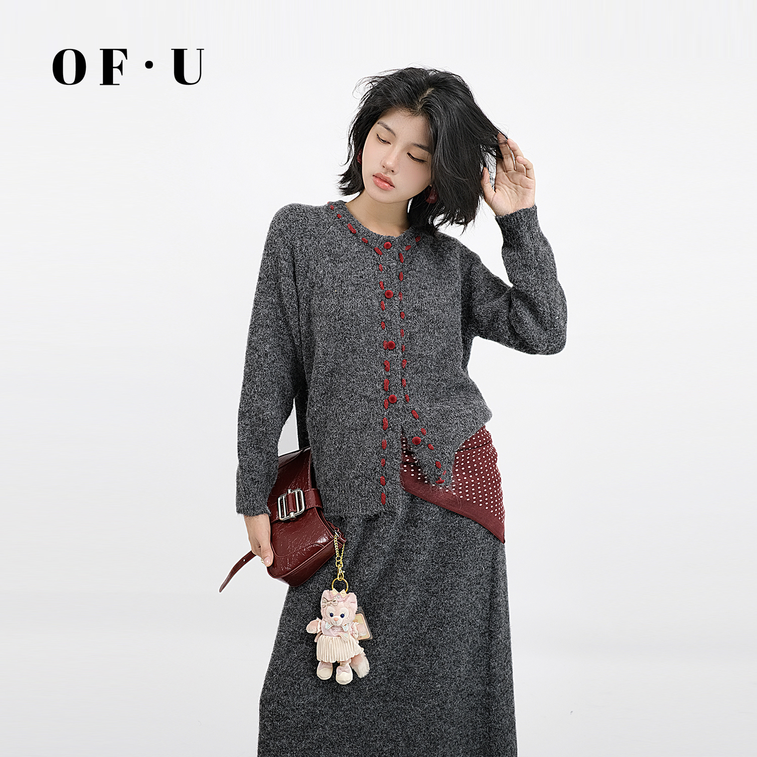 复古软糯针织开衫半身裙两件套女