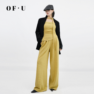 女早秋收腰显瘦外穿无袖 套装 背心两件套 U一字肩上衣抹胸休闲裤