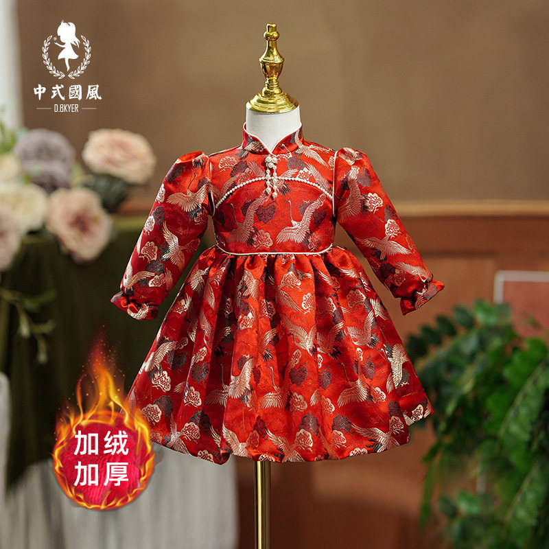 加绒加厚冬季周岁女宝宝礼服裙子