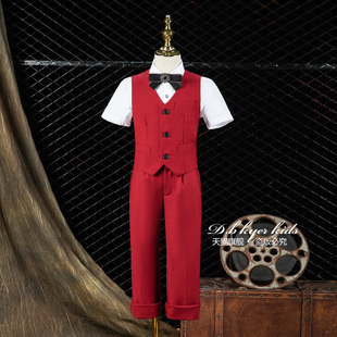 儿童西服套装男童大合唱礼服朗诵男孩西装花童红色小主持人表演服