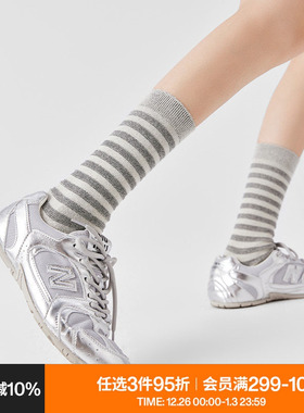 AR条纹袜子女中筒袜秋冬款保暖灰色闪光长筒袜显瘦百搭休闲堆堆袜