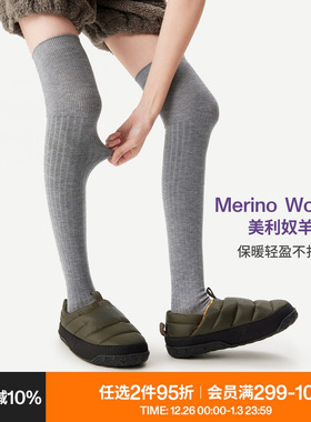 AR美利奴羊毛过膝袜子女秋冬款保暖护膝显瘦灰色长筒小腿袜miu系