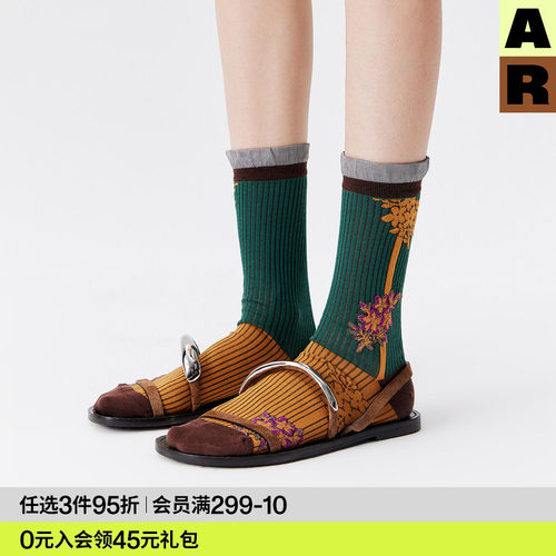AR袜子女款春夏季轻薄透气绿色中筒袜舒适百搭艺术生堆堆袜miu系
