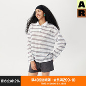 慵懒风上衣女款 AR条纹轻薄长袖 正肩t恤秋冬宽松polo衫 r线休闲百搭