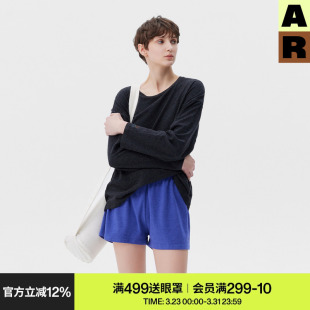 黑色T恤套头衫 AR艺术家合作棉莫代尔圆领长袖 可外穿睡衣上衣女款