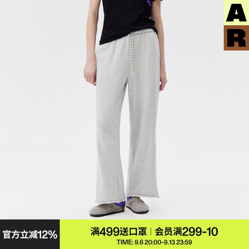 AR可外穿休闲裤子女款春夏季毛圈卷边纯棉睡裤宽松直筒阔腿运动裤图片