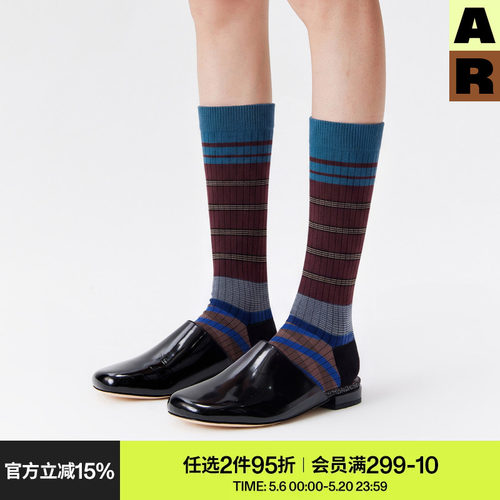 AR小腿袜子夏薄款女款复古横条纹长筒袜显瘦美腿日系堆堆袜miu系