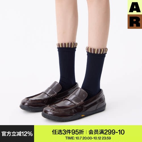 AR袜子女款花边罗口中筒袜撞色条纹堆堆袜木耳卷边无骨袜miu系