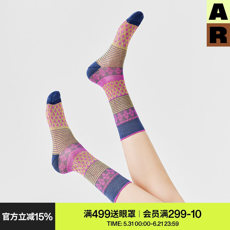 AR袜子女款中筒袜春夏季薄款苗族织锦金银丝袜百搭秋冬配玛丽珍袜