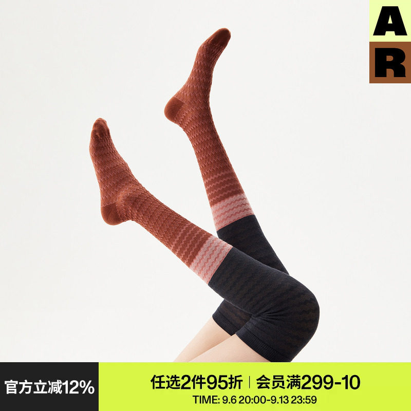 AR波纹过膝袜子女秋冬保暖护膝高筒无骨舒适百搭四季款长筒袜春秋