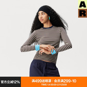 AR撞色条纹长袖 t恤女针织打底衫 miu系可外穿保暖内衣圆领秋衣内搭
