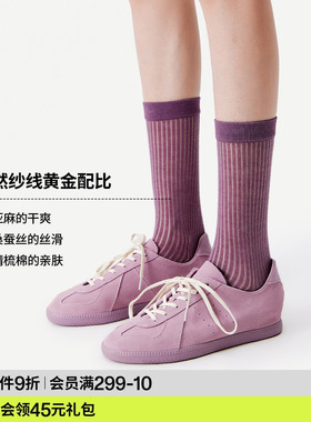 AR袜子女款丝麻棉网眼中筒袜紫色芭蕾风堆堆袜春夏季薄款卡丝袜