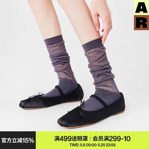 AR袜子女堆堆中筒袜芭蕾风小腿袜miu系薄款显瘦透气2025春夏新款