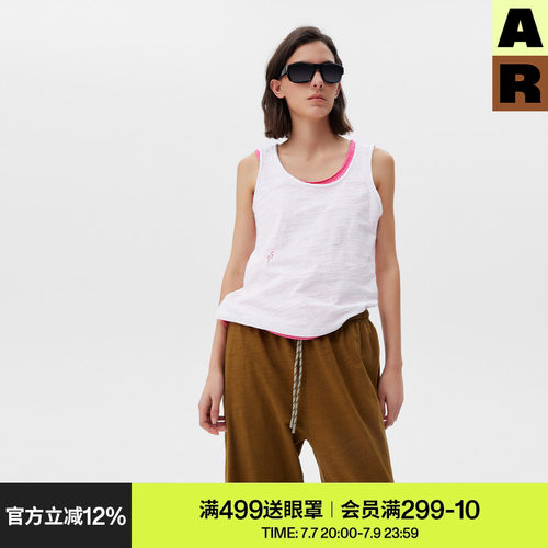 AR竹节棉白色吊带背心女春夏季纯棉老头衫可外穿宽松无袖上衣内搭