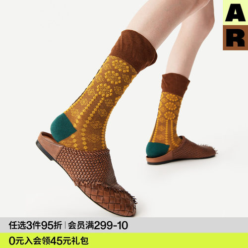 AR袜子女春秋季中筒袜长筒显瘦趣味花边堆堆袜子miu系复古秋冬款