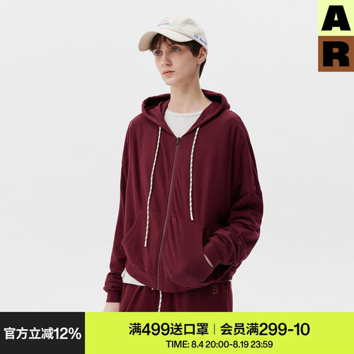 AR「softnotes」棉莫代尔连帽卫衣外套女款2026新款早春帽衫开衫