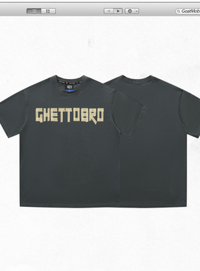 GTB/Ghettobro不干胶效果设计260克重磅小领口纯棉短袖欧美街头风