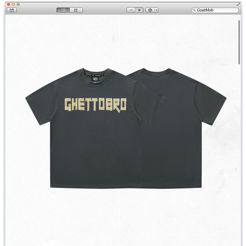 GTB/Ghettobro不干胶效果设计260克重磅小领口纯棉短袖欧美街头风