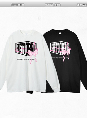 GTB/Ghettobro蝴蝶结经典印花长T美式男女宽松运动情侣装长袖短袖