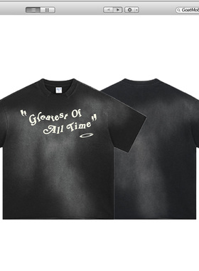 GTB/Ghettobro艺术花体字短袖美式男女夏季宽松运动情侣装