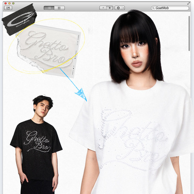 GTB/Ghettobro珍珠满钻短袖重磅纯棉烫钻珍珠工艺百搭宽松情侣装