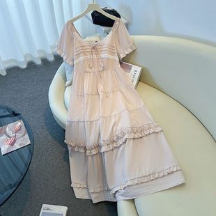 连衣裙夏季 130 胖mm甜美温柔风收腰短袖 350斤大码 LUOLI公主裙 女装