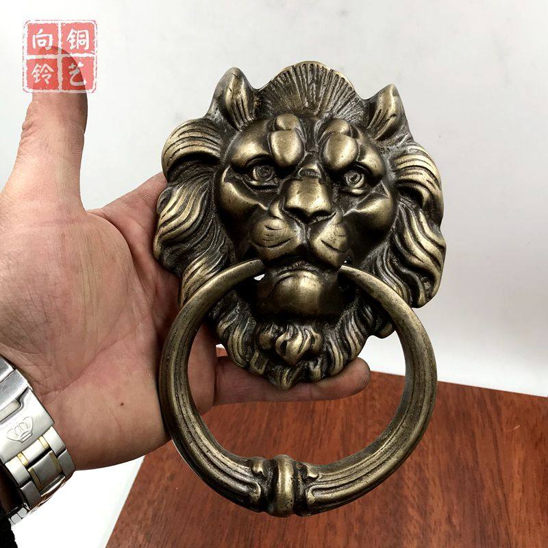 仿古纯铜兽头门环中式大木门虎头狮子头拉手复古麒麟黄铜拉环把手